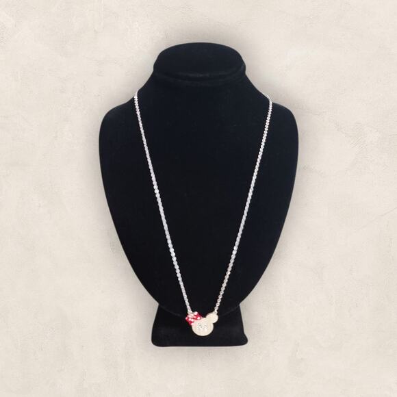 Disney Silver-Tone Clear Rhinestone Letter M Necklace Minnie Mouse Bow Pendent - Picture 3 of 15